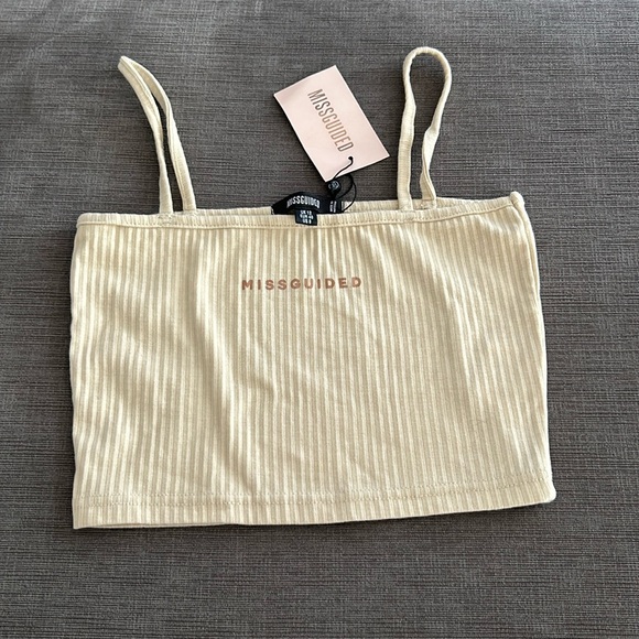 Missguided Tops - Missguided Straight Neck Strappy Rib Crop Top